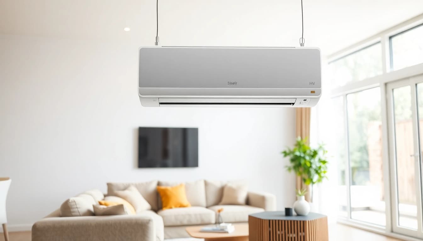 Install a mini split ac unit in a stylish living room to enhance comfort and aesthetics.