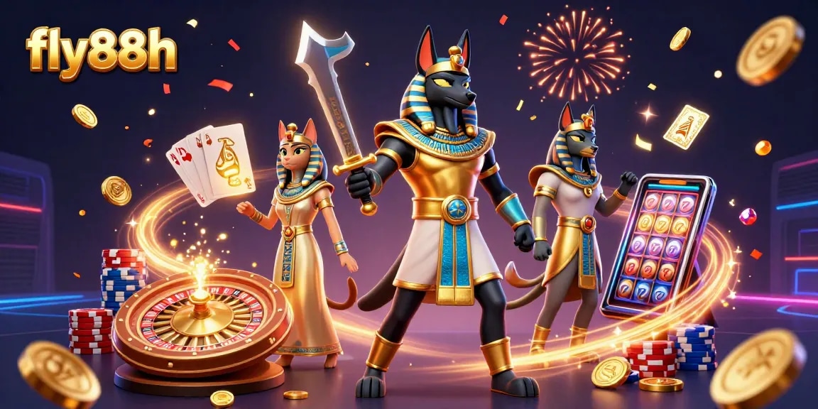 Experience the thrill of gaming with fly88h in an action-packed casino scene featuring ancient warriors and vibrant elements.