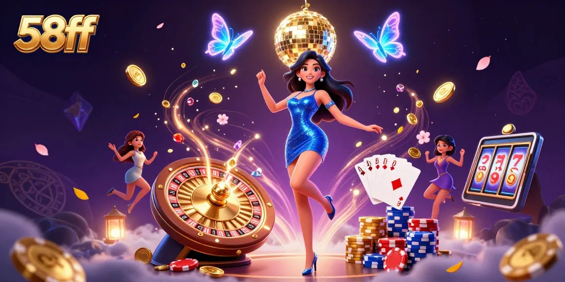 Experience the thrill of gameplay with 58ff, featuring dancing characters and vibrant casino elements.