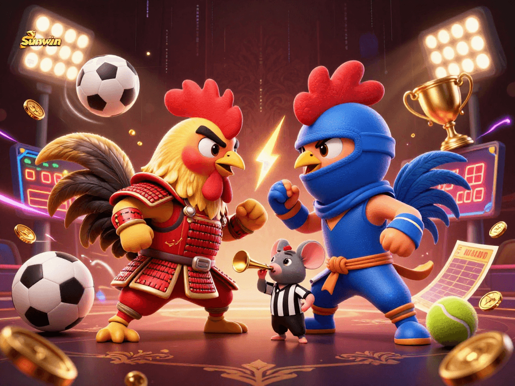 Experience sunwin excitement with dramatic roosters in a dynamic casino showdown.