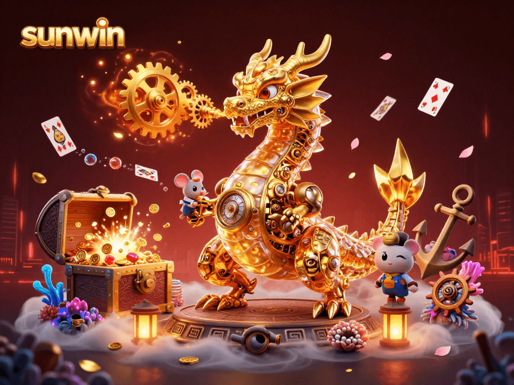 Engage with sunwin's thrilling gaming adventure featuring a golden dragon and vibrant casino elements.