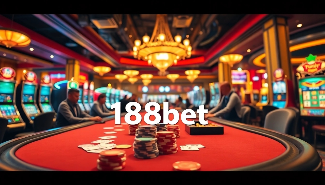 Players enjoying an exciting casino atmosphere, emphasizing the link vào 188bet for immersive gambling experiences.