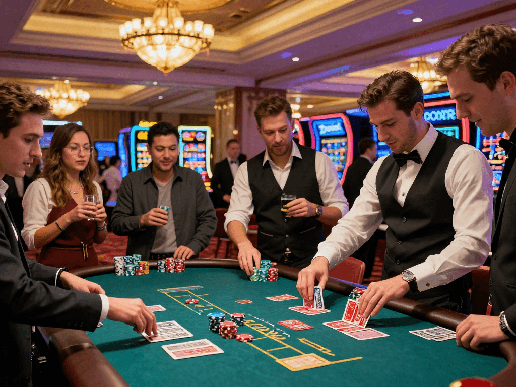 Exciting casino gaming scene showcasing vin88 players engaged in high-stakes betting atmosphere.