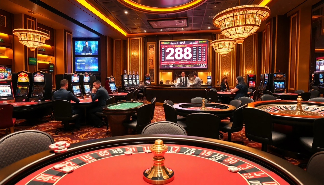 Experience the excitement at 288T with players enjoying a variety of games in a luxurious casino environment.