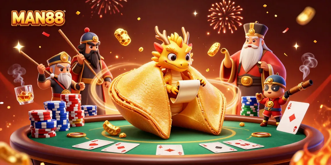 Experience thrilling moments with MAN88 at the poker table featuring vibrant characters and golden surprises.