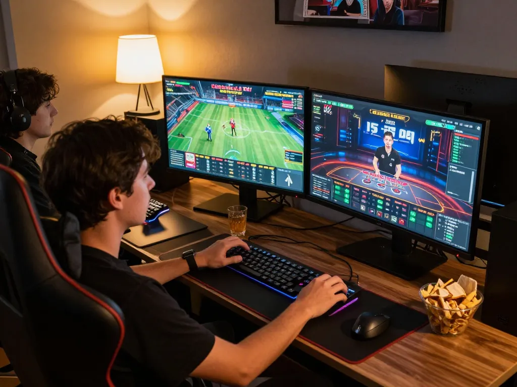 Engaged player using rikvip on multiple screens for a thrilling online casino experience