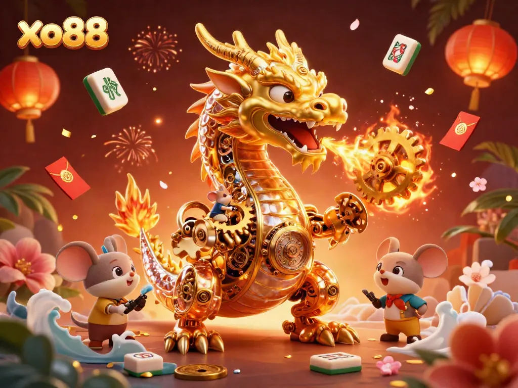 Experience thrilling gameplay at xo88 with a magical dragon and casino elements in a captivating 3D illustration.