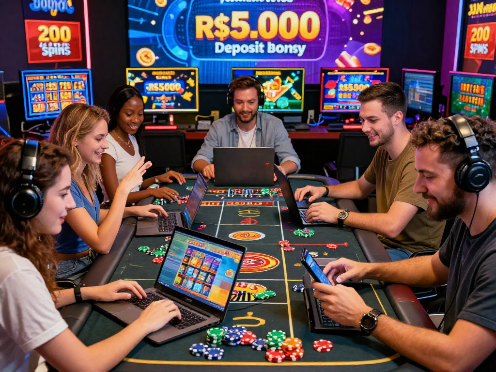 Jogadores animados na SPBET aproveitam bônus de R$ 5.000 em um ambiente de jogos online.