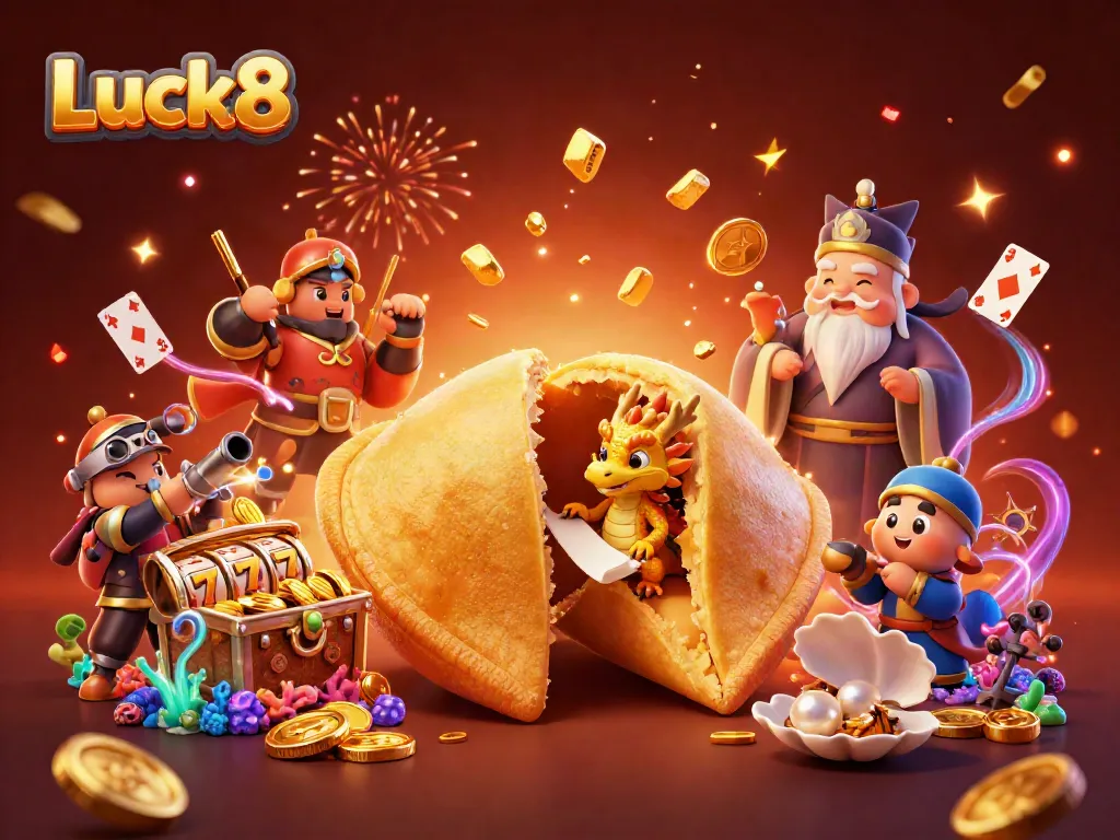 Experience Luck8's vibrant gaming world with a dynamic scene of fortune elements and exciting gameplay.