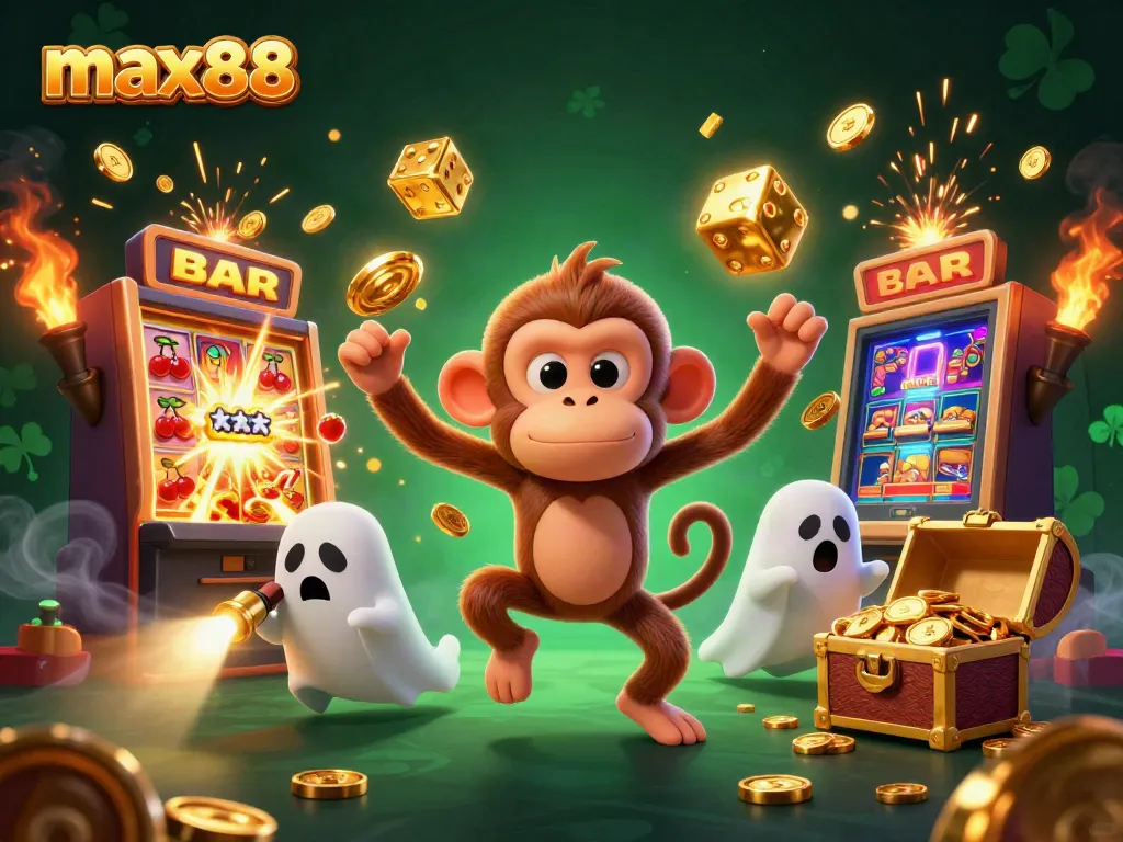 Experience max88's vibrant casino scene with playful characters and jackpot excitement.