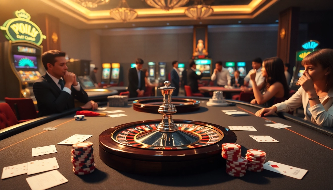 A thrilling casino scene showcasing alo789's engaging poker action with vibrant chips and cards.