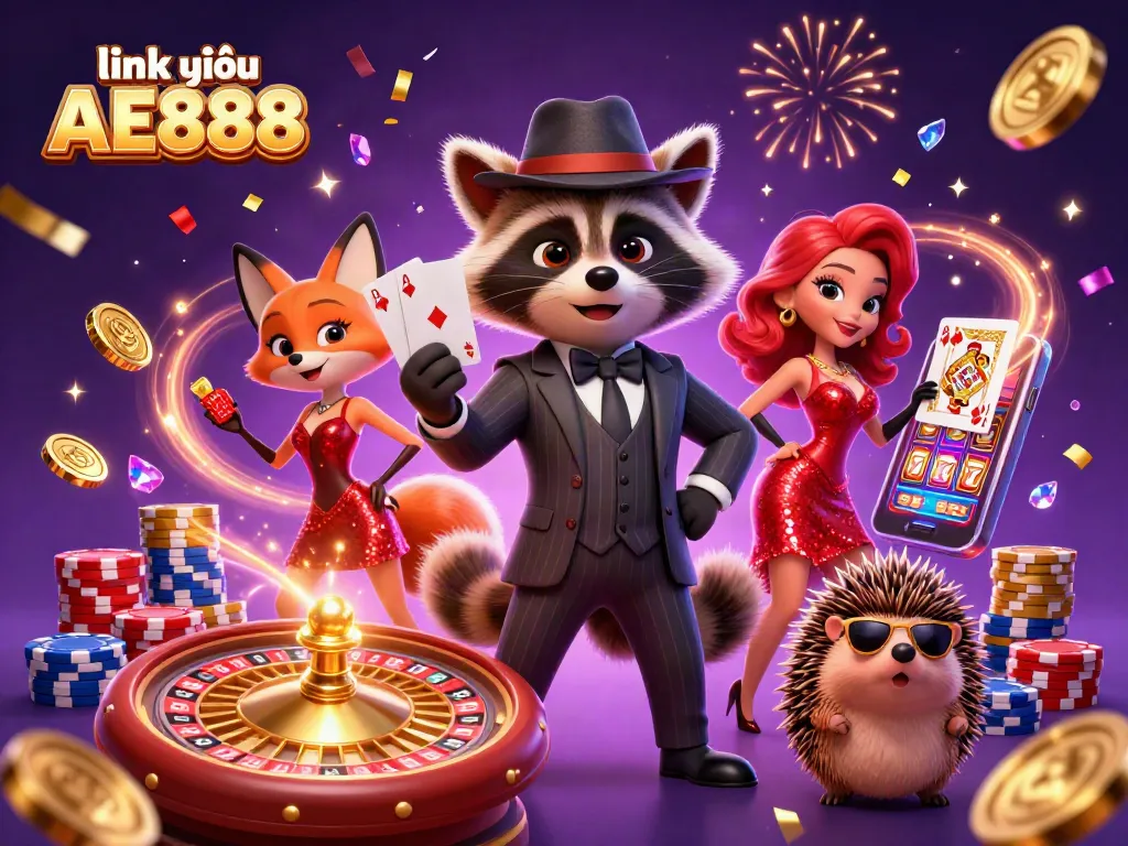 Engage in exciting gameplay with link vào AE888 featuring charming characters in a vibrant casino scene.
