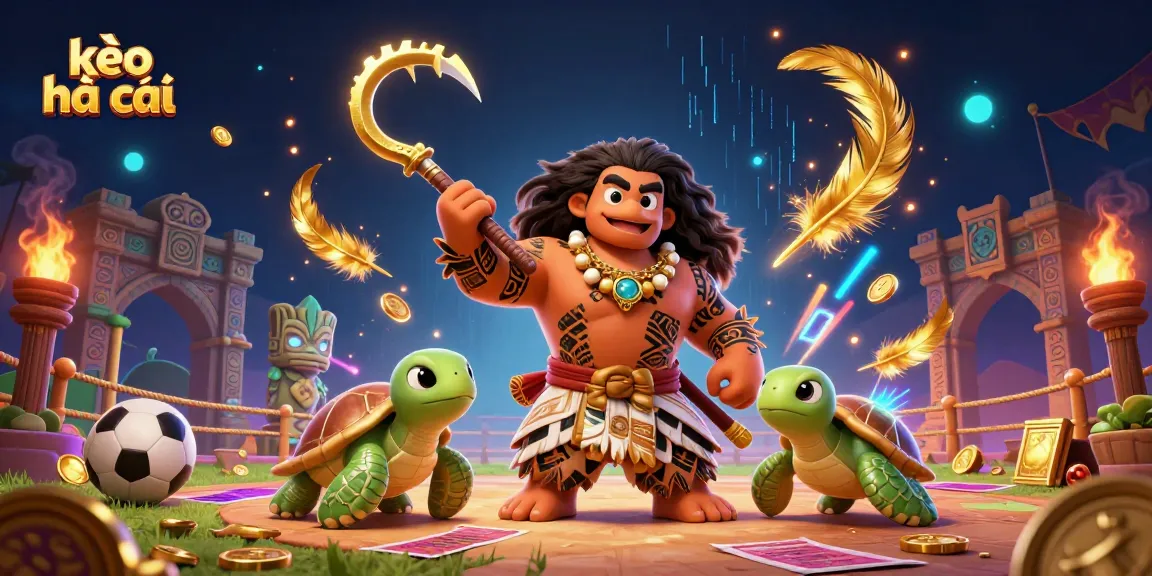 Explore kèo nhà cái strategies with a vibrant 3D sports betting scene filled with dynamic elements.