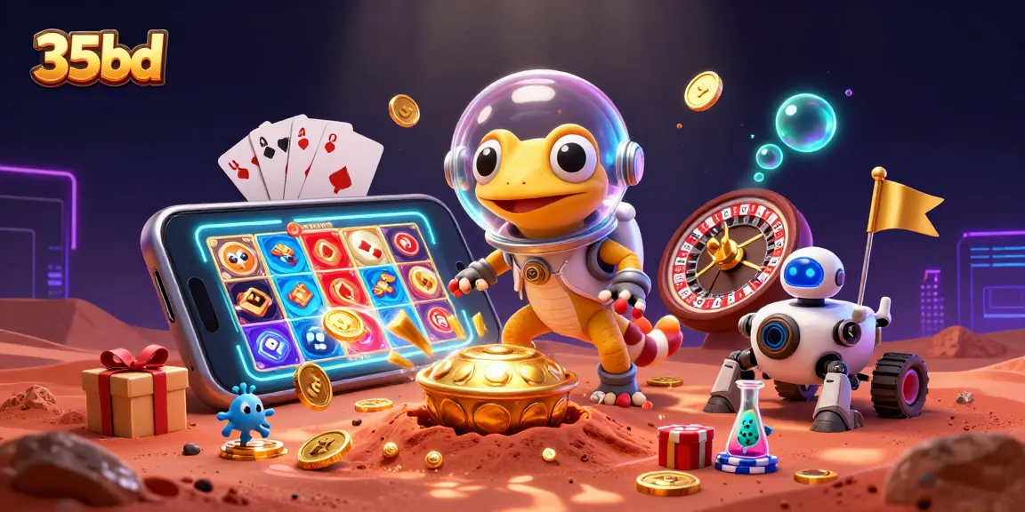 Experience thrilling gameplay with 35bd's colorful slot games amidst a Martian casino adventure.
