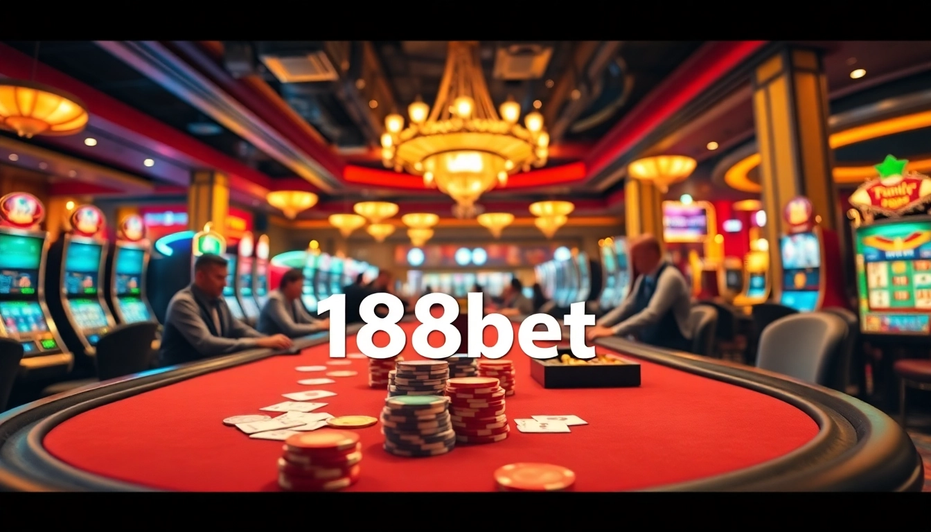 Players enjoying an exciting casino atmosphere, emphasizing the link vào 188bet for immersive gambling experiences.