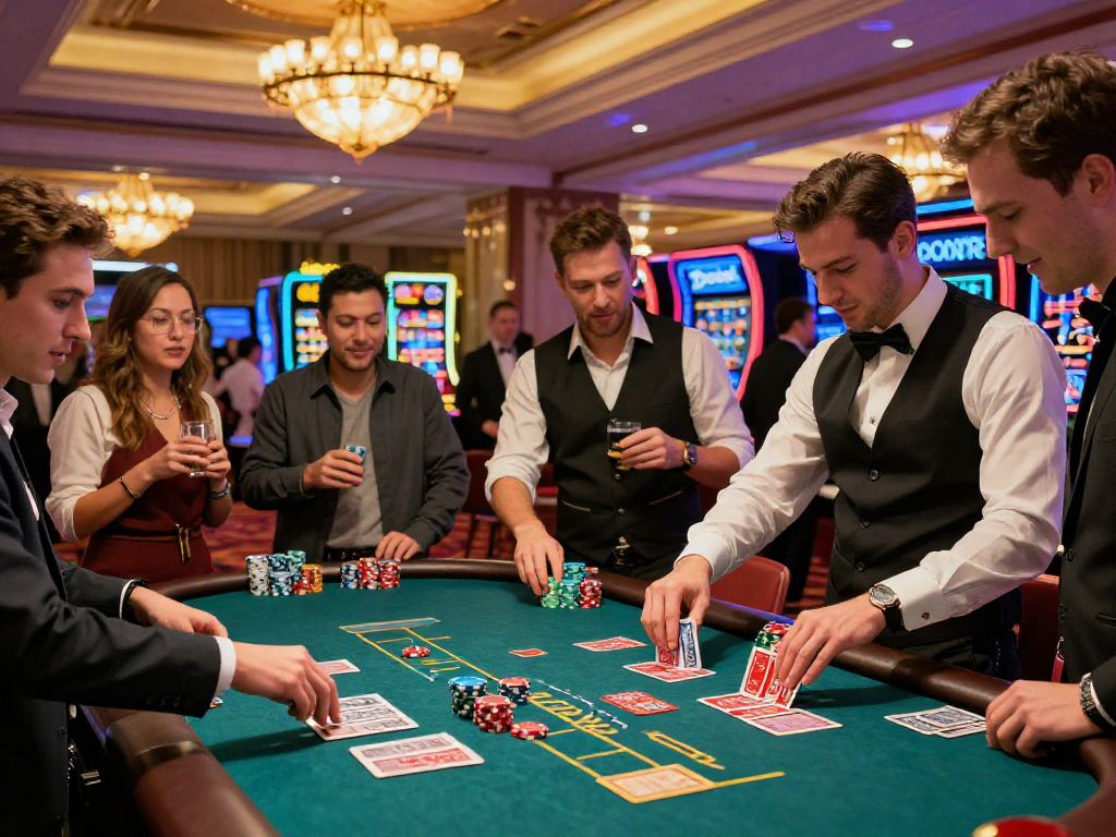 Exciting casino gaming scene showcasing vin88 players engaged in high-stakes betting atmosphere.