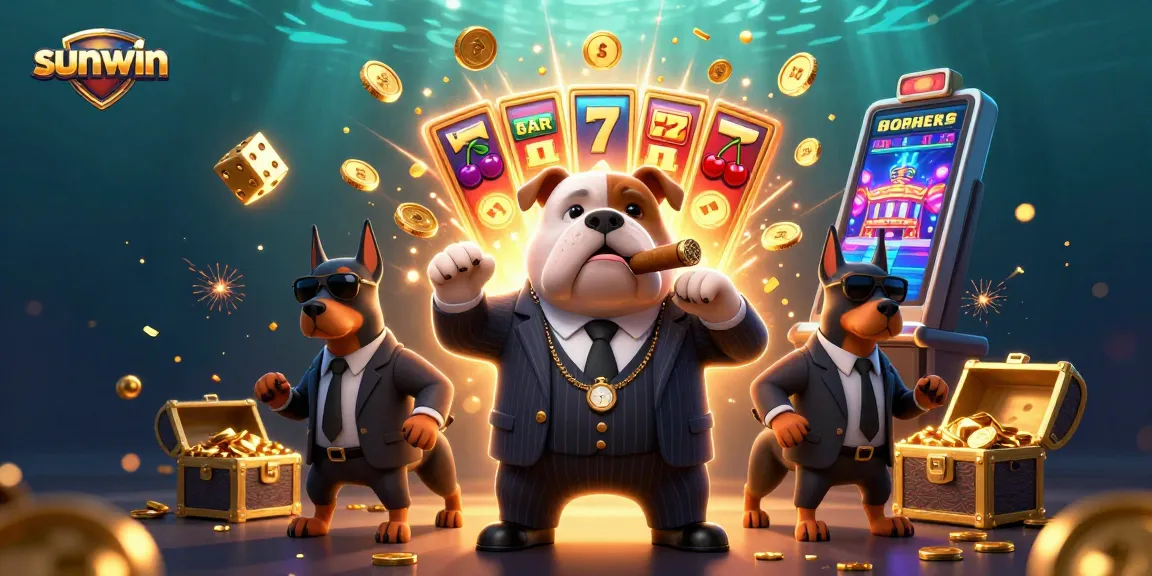 Experience big wins with sunwin at a vibrant slot scene featuring a mafia bulldog.