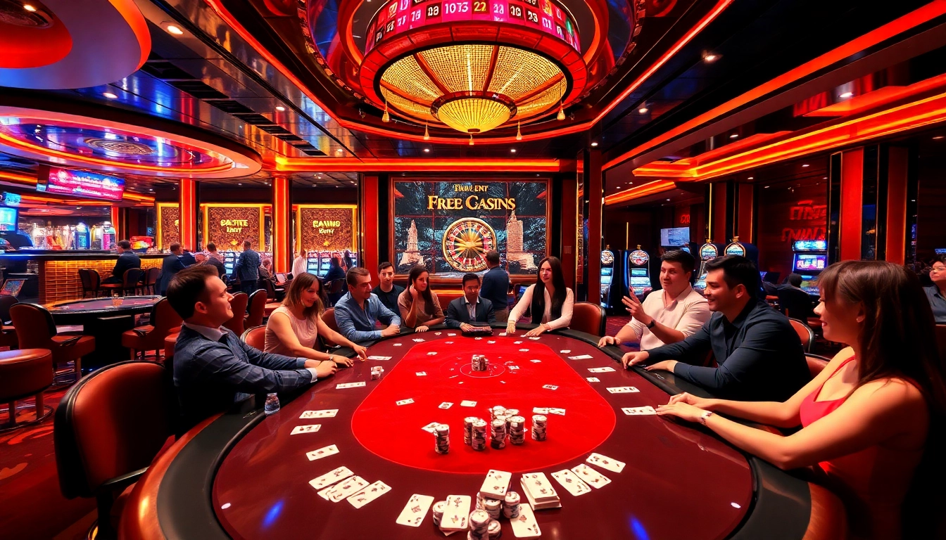 Experience the excitement of online gambling at https://mm88.today/ with players at a luxurious poker table.