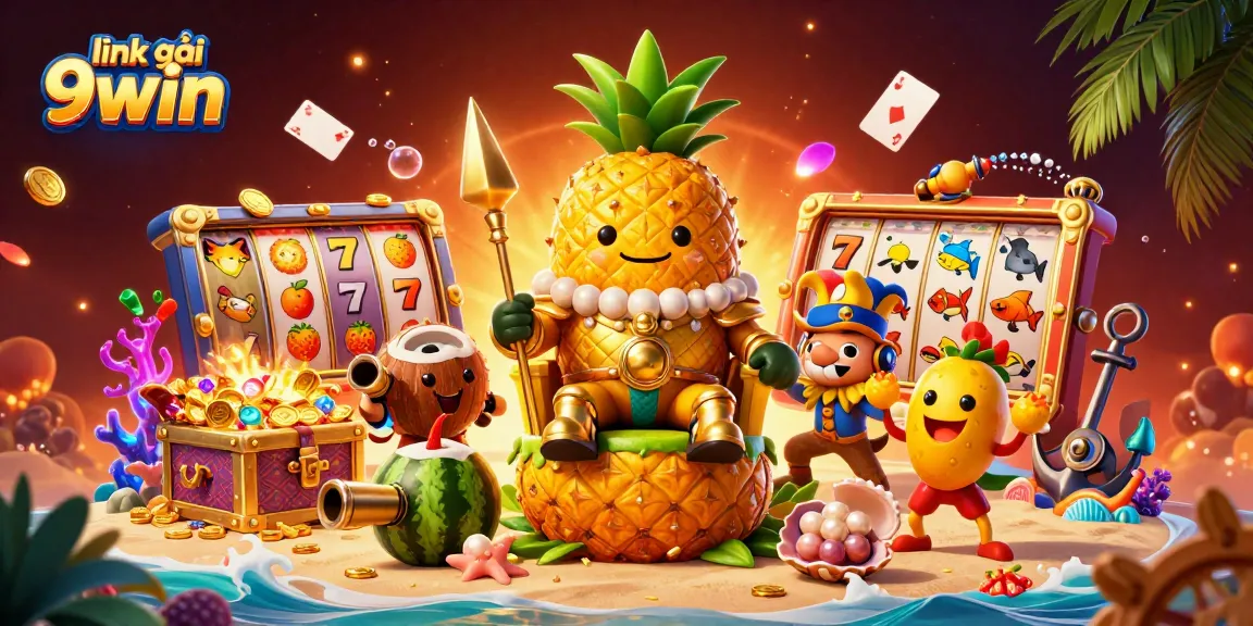 Engage in exhilarating play with link vào 9win while encountering a vibrant 3D casino scene.