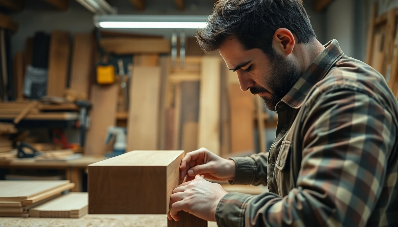 Cabinet maker near me crafting custom cabinetry in a well-lit workshop.