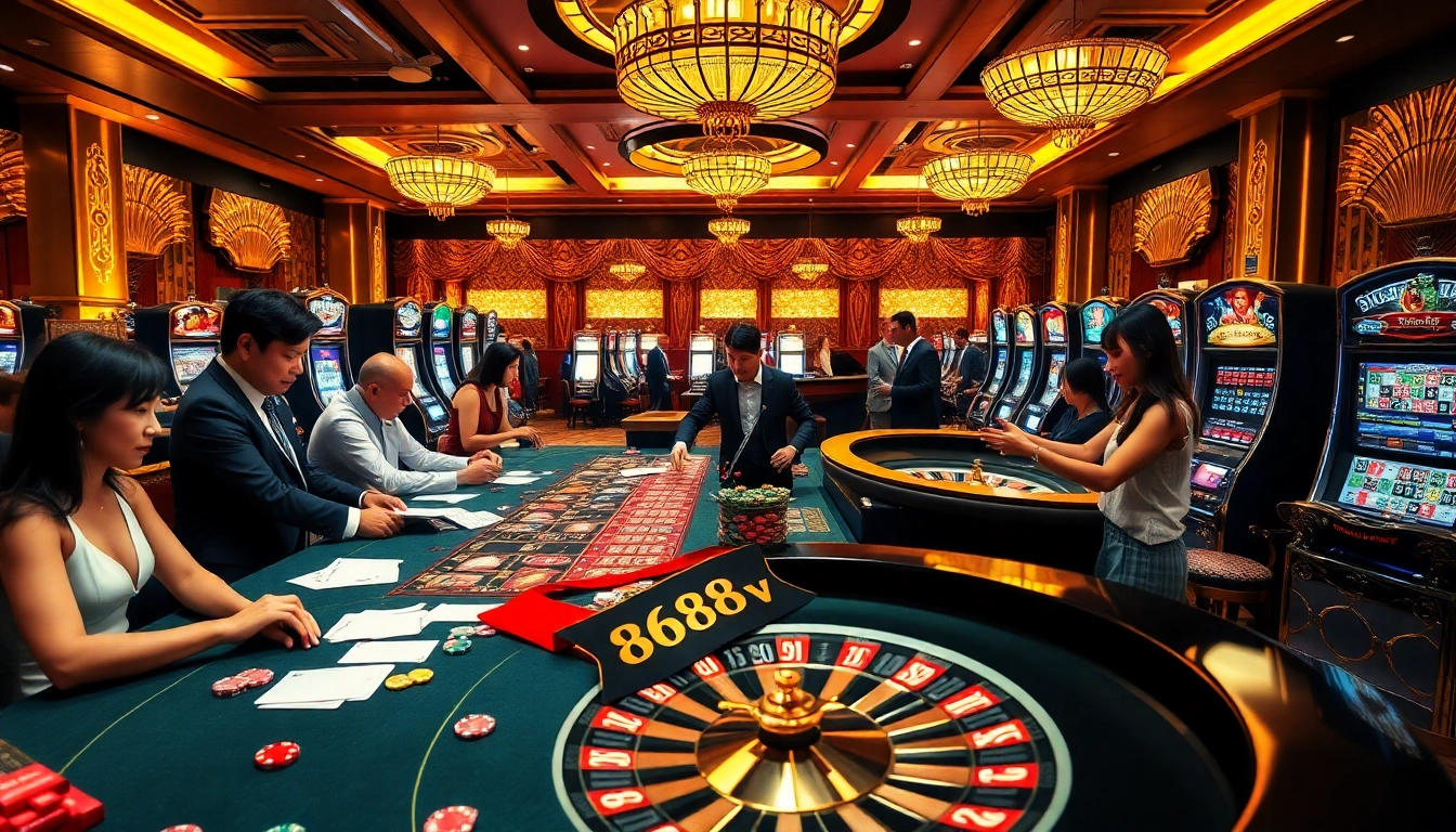 Experience thrilling gaming action at 688v with players enjoying casino games and vibrant slots.