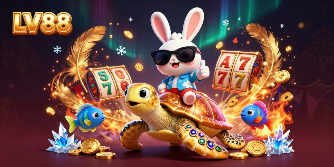 Experience thrilling casino fun with LV88's lucky rabbit and golden turtle in vibrant underwater action.