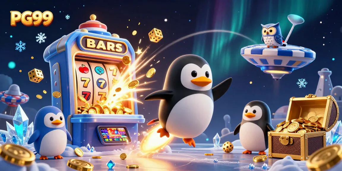 Experience thrilling gameplay at PG99 with a 3D illustration of a penguin in a casino adventure.