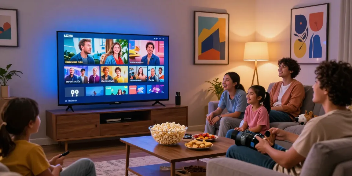 Família assistindo IPTV na sala de estar com o melhor conteúdo da bestbraziliptv.