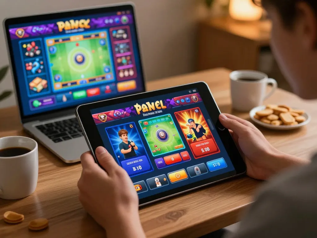 Engaged player enjoying lc 88 online gaming session with tablet in cozy home setting