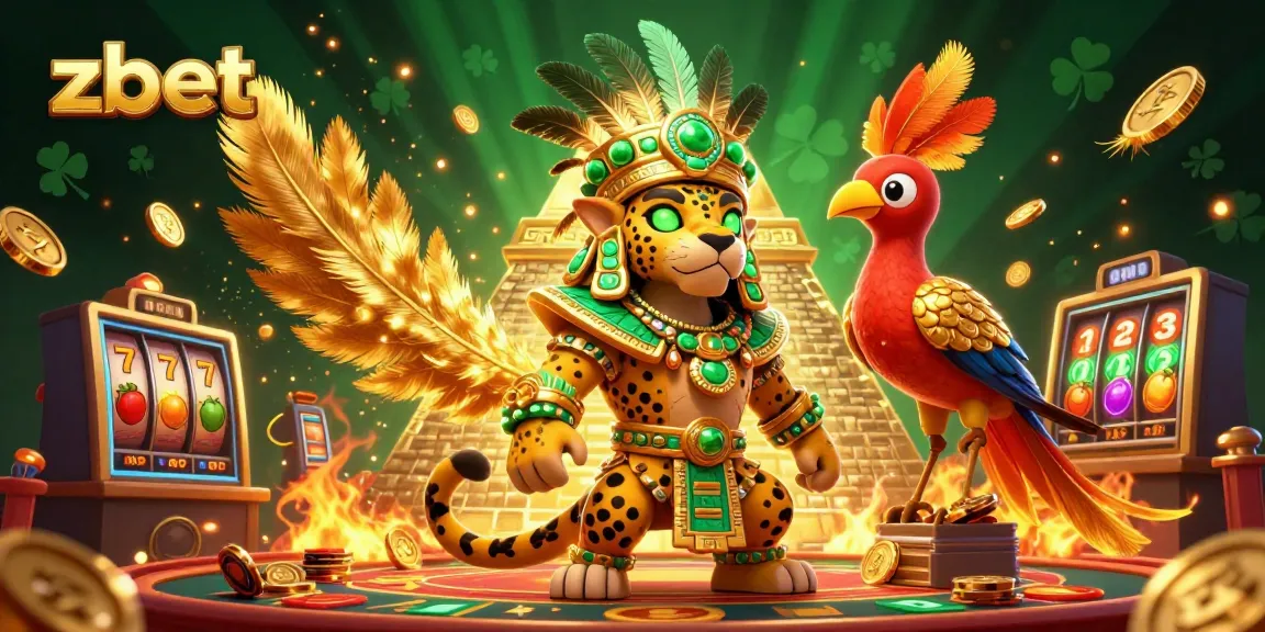 Zbet showcases thrilling slot action with 3D jaguar and quetzal in dynamic casino scene.