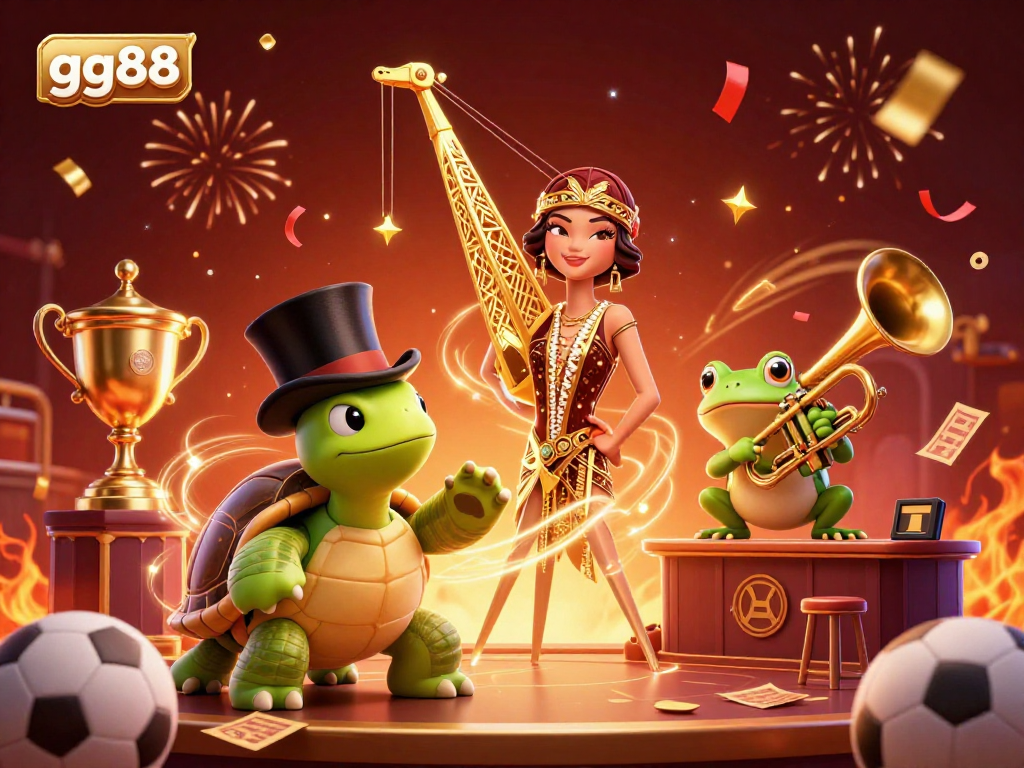 Bet on sports with gg88 - Join a vibrant scene of fun and excitement with sports elements and characters.