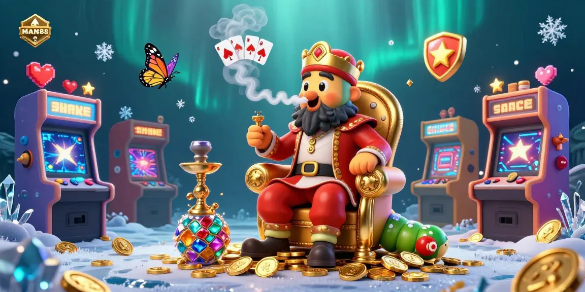 Experience MAN88's vibrant gaming universe featuring a whimsical caterpillar master amidst a casino of colorful arcade elements.
