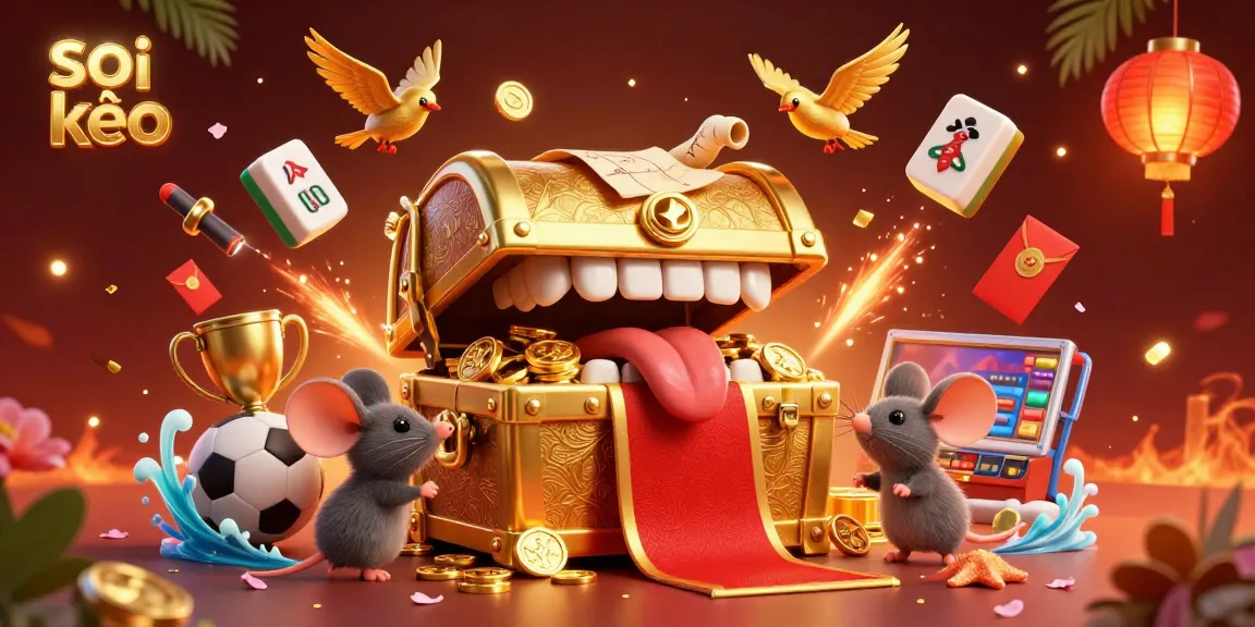 Soi kèo sports betting action featuring a dynamic treasure chest and adventurous mice.