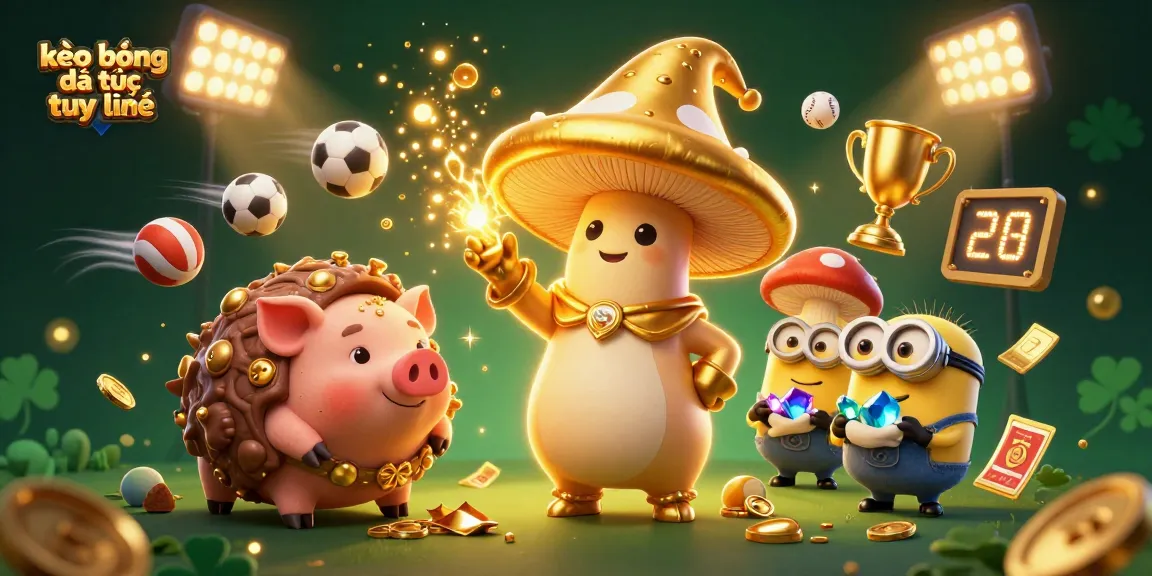 Engage in thrilling kèo bóng đá trực tuyến action with a vibrant 3D illustration of a mushroom wizard and sports elements.