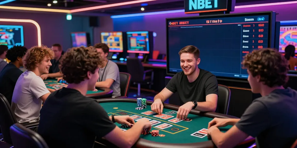 Exciting online gaming scene at NBET showing players engaged in poker and card games.