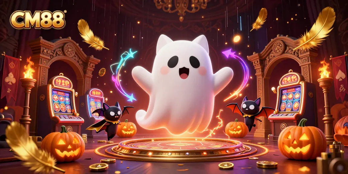 CM88 ghost cat navigating a casino mansion with vibrant betting tokens and glowing elements.