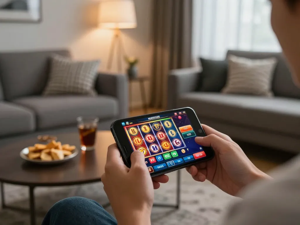 Engaging gameplay on jili707 app in a cozy home setting with snacks and excitement