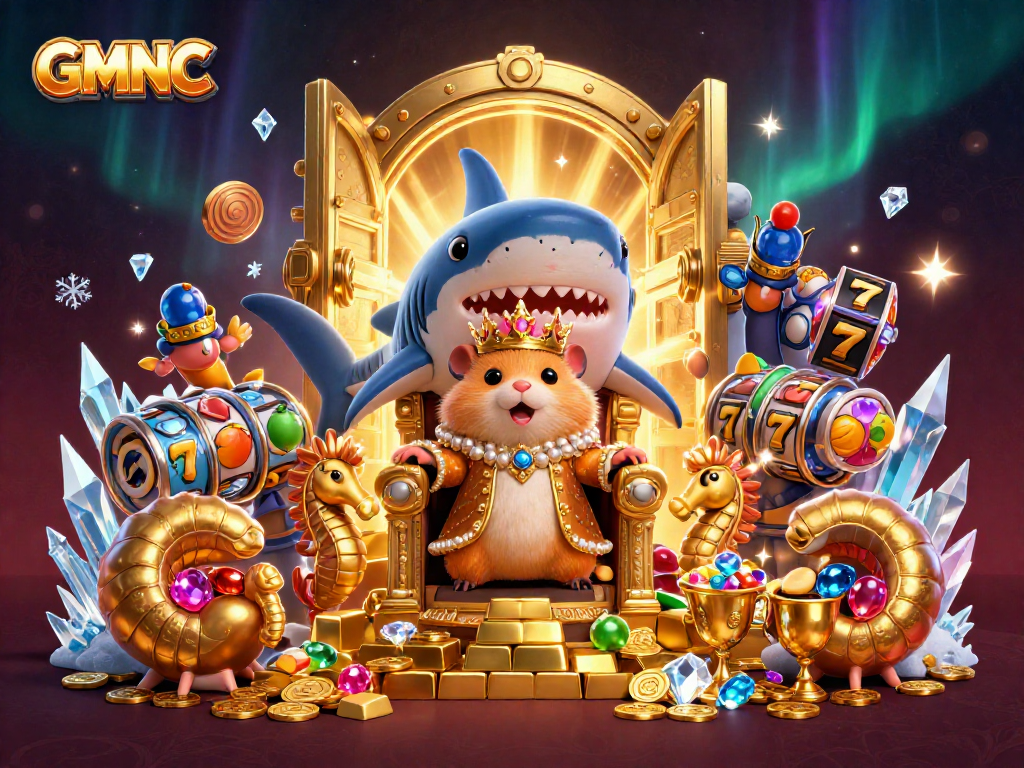 GMNC features an ultra-detailed scene with a golden hamster king and slot elements shining bright.