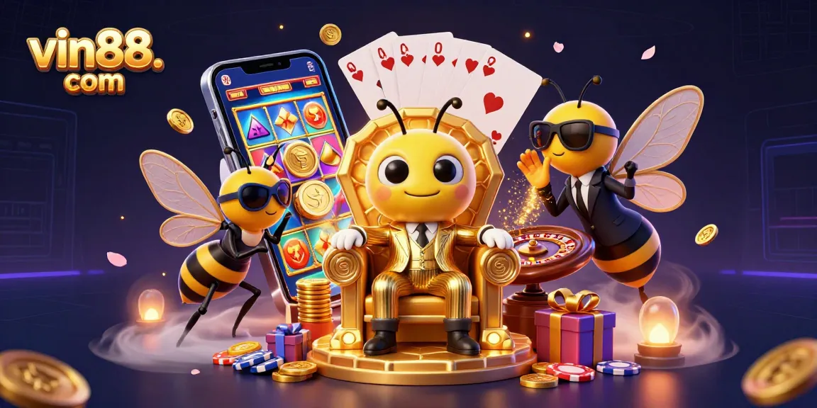 Join the excitement at vin88. com with a vibrant 3D casino scene featuring a mob boss at play.
