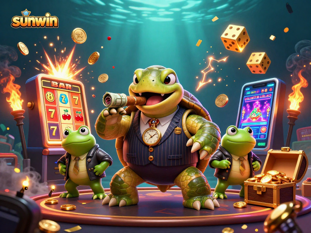 Experience thrilling wins at sunwin with a lively casino scene illustrated in vibrant detail.