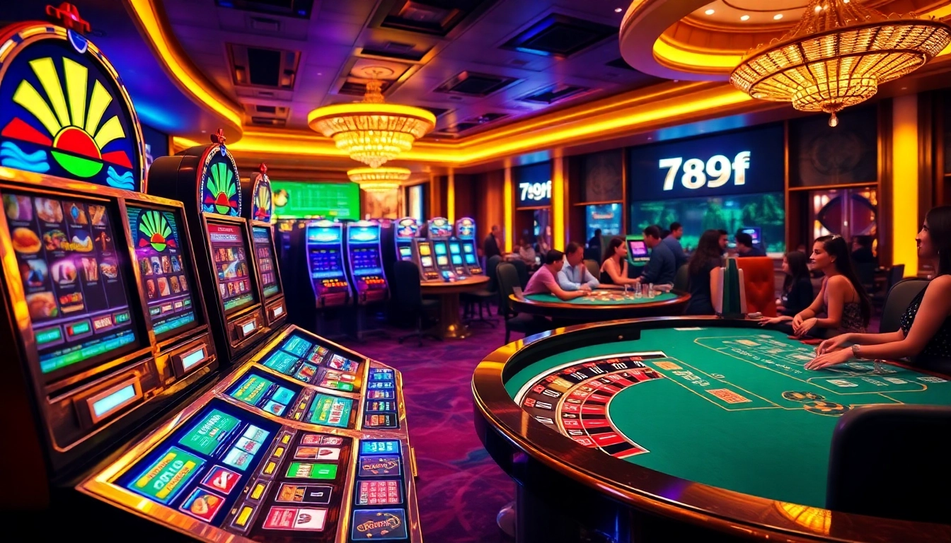 Players enjoying thrilling slot games and poker at 789f casino, highlighting excitement.