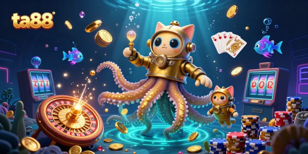 Win big with TA88 as the colossal kraken, diving cat, and treasures erupt in an underwater casino