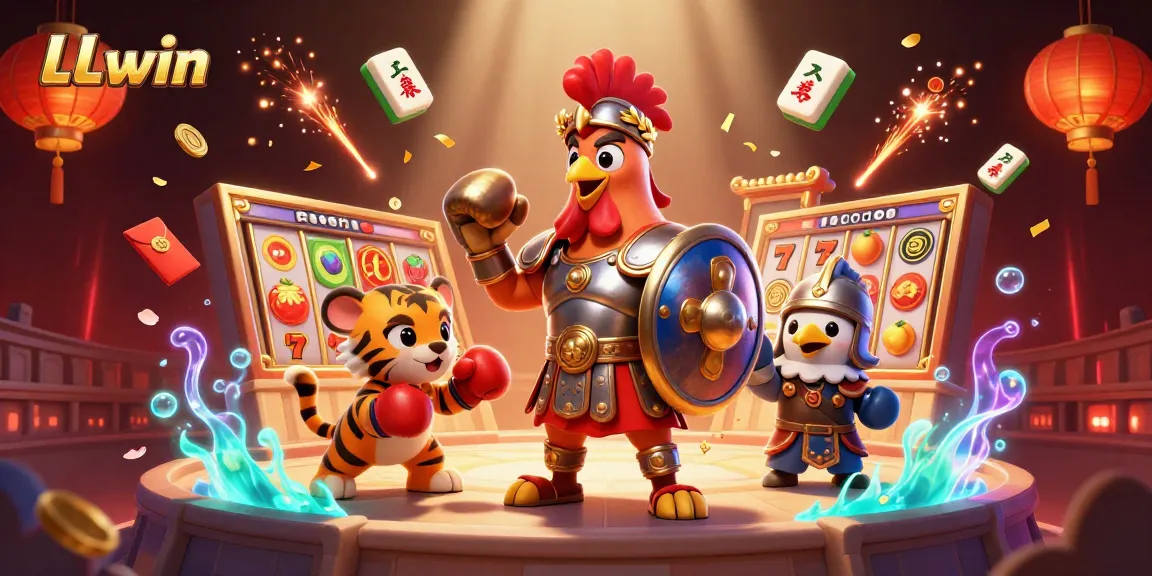 Engage in thrilling wins with LLwin's vibrant casino offerings featuring a dynamic gladiator illustration.