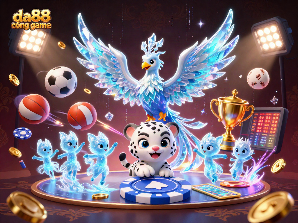 Engage with da88 cổng game featuring a dynamic scene of vibrant 3D characters and exciting gambling elements.
