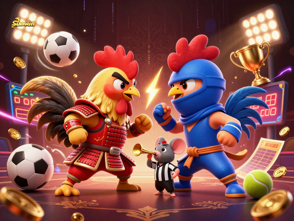 Experience sunwin excitement with dramatic roosters in a dynamic casino showdown.