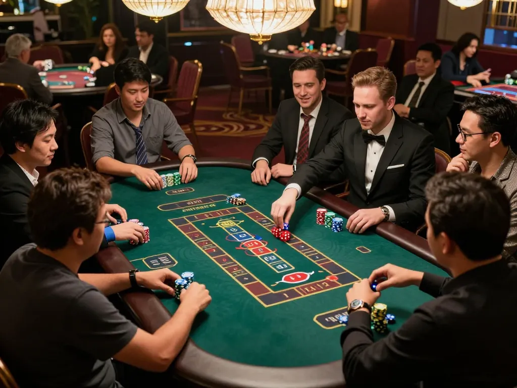 Tài Xỉu game action showcasing players and dice in a vibrant casino atmosphere.