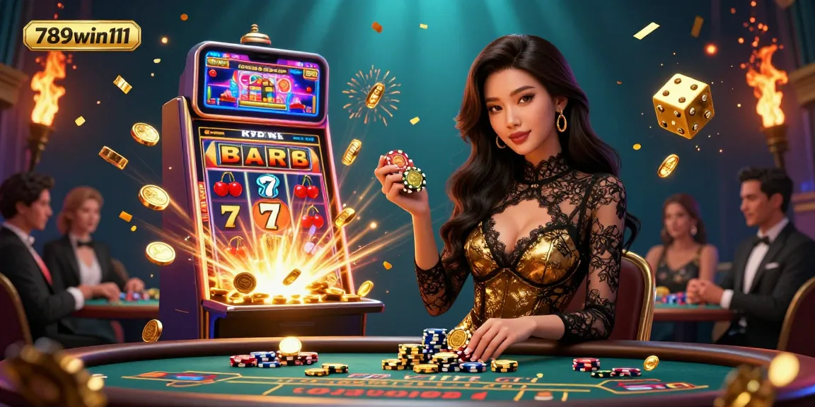 Experience premium gaming at 789win111 with a stunning baccarat scene featuring a glamorous player and golden chips.