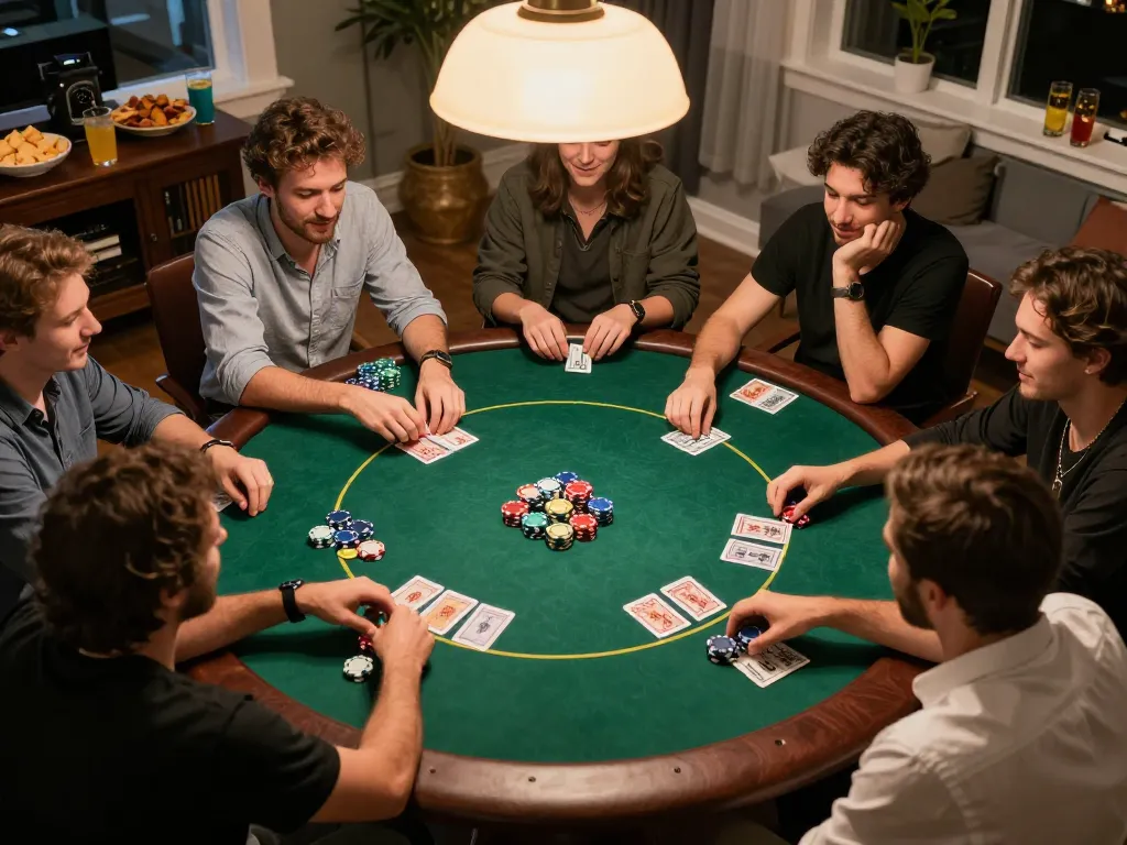 Engaging friends in a poker game using the oxbet app in a cozy home setting.