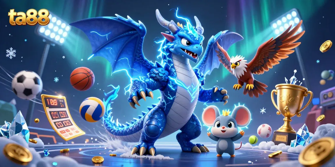 Bet on exciting sports with ta88, featuring a dynamic scene of a lightning dragon and hawk!