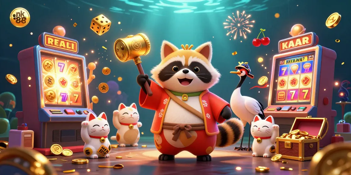 Experience the thrill of nk 88 with cheerful characters in a vibrant casino setting and jackpot symbols.